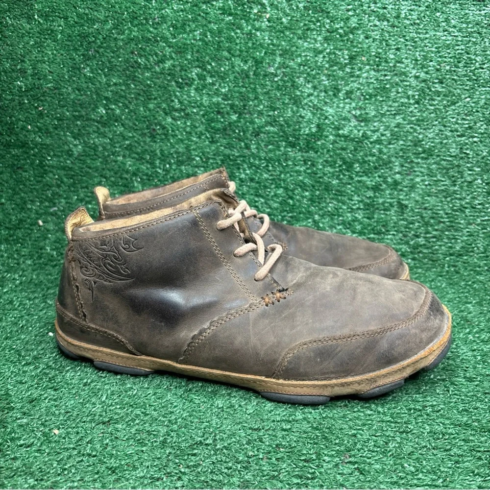 OluKai Kamuela Brown Leather‎ Lace Up Ankle Hawaiian Chukka Boots Mens Size 11.5